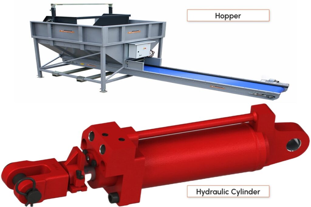 Boom Placer Hopper and Hydraulic Cylinders
