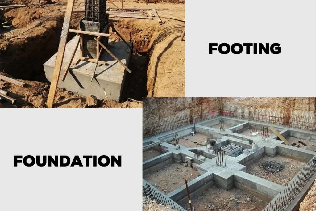 Solid foundation and reinforced footing under construction, providing structural stability in building.
